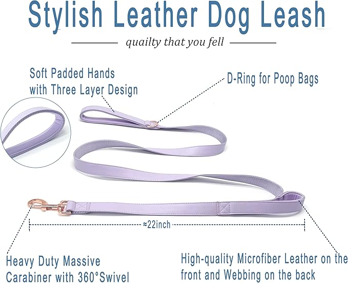 Dog Leash 6ft Long,Traffic Padded Two Handle,Heavy Duty,Double Handles Lead for Control Safety Training,Leashes for Large Dogs or Medium Dogs,Dual Handles Leads (Purple, 25MM*6FT)