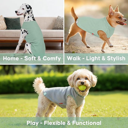 KYEESE 2Pack Dog Shirts Waffle for Small Dogs Stretchy T-Shirts Lightweight Tank Top Sleeveless Vest Breathable Cat Tee, Small, Green+Grey