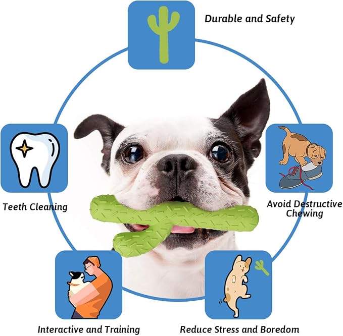 MewaJump Dog Chew Toys, Durable Rubber Dog Toys for Aggressive Chewers, Cactus Tough Toys for Training and Cleaning Teeth, Interactive Dog Toys for Medium/Large Dog