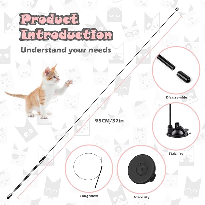 Greoil Cat Feather Toys, Interactive Cat Toy for Indoor Cats,Cat Wand Toys with 2 Suction Cup and 3 Wands, 3 in 1 Cat Toys for Bored Cats, Kitten Toy with Balls and Birds