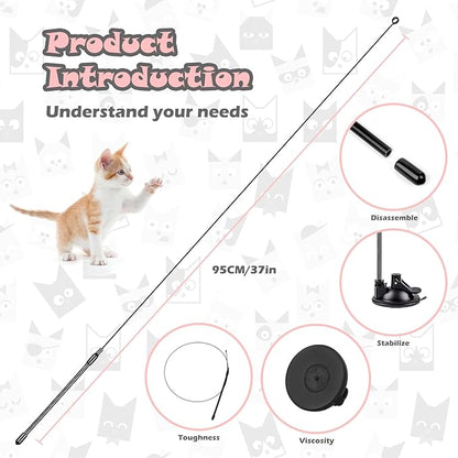 Greoil Cat Feather Toys, Interactive Cat Toy for Indoor Cats,Cat Wand Toys with 2 Suction Cup and 3 Wands, 3 in 1 Cat Toys for Bored Cats, Kitten Toy with Balls and Birds