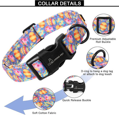 ARING PET Easter Dog Collar, Cute Purple Eggs Pet Collars with Quick Release Buckle for Puppy Small Medium Large Boy Girl Dogs-L
