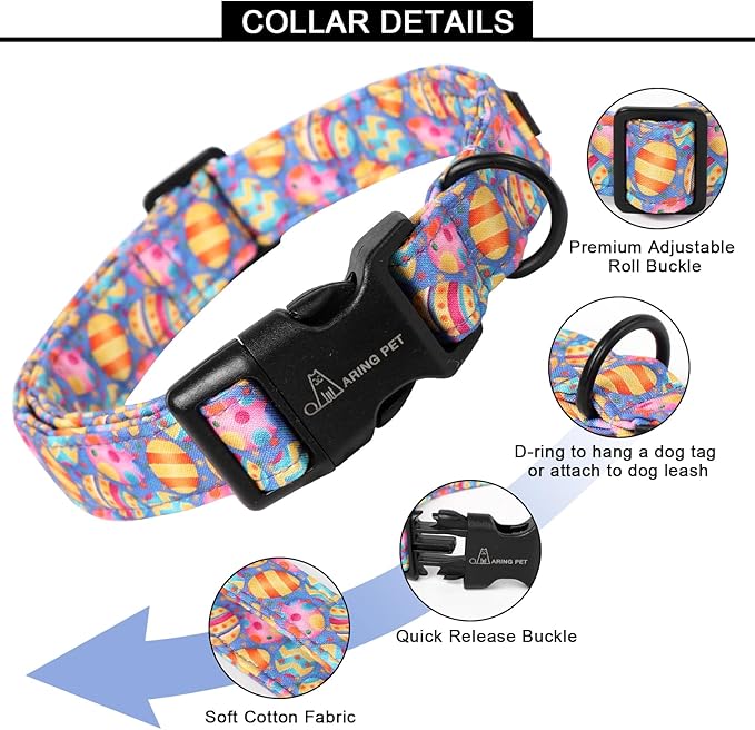 ARING PET Easter Dog Collar, Cute Purple Eggs Pet Collars with Quick Release Buckle for Puppy Small Medium Large Boy Girl Dogs-S