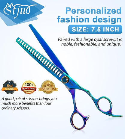 Stjuo 7.5'' Dog Chunker Scissors for Grooming 440C Stainless Steel Green Professional Pet Trimming Scissors Sharp Blades Cutting for Dogs and Cats Shears