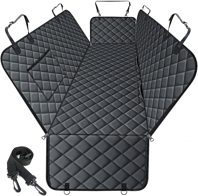 NECKORY Waterproof Dog Car Seat Cover for Back Seat - Durable, Scratch Proof Pet Hammock with Nonslip Design & Storage Pockets, Fits Cars, SUVs, Trucks- S, Black
