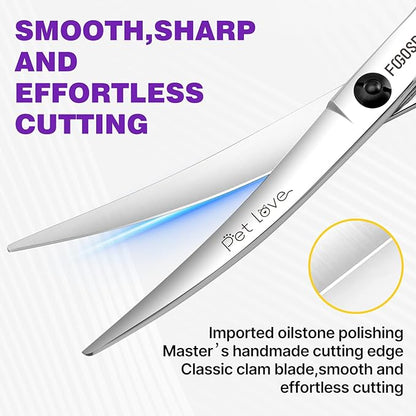 Curved Dog Grooming Scissors 7 in Curve Shears for Pet Dogs Pomeranian Cat Japan 440C 30°Arc Upward & Downward for Trimming Face and Paws at Home(7, Curved)