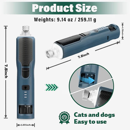 7-Speed Dog & Cat Nail Grinder with Light - Ring LED Safe to Avoid Overcut, Quiet Low Vibration & Powerful Fast, Cordless Rechargeable Toenail Trimmer for Small & Large Puppy & Breeds Paws(Blue)