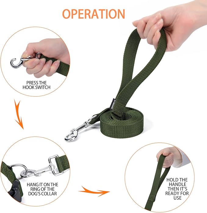 Siumouhoi Strong Durable 6 ft Nylon Dog Training Leash, 1 Inch Wide Traction Rope, for Small and Medium Dog (Military Green, 6 Feet)
