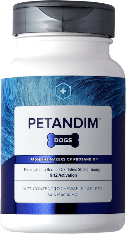 Petandim Dog Vitamins (30 Chewable Tablets), Antioxidants Reduce Oxidative Stress, Joint Supplement for Dogs, Skin and Coat Supplement, Omega-3 & Collagen for Dogs, Chicken + Bacon Flavor