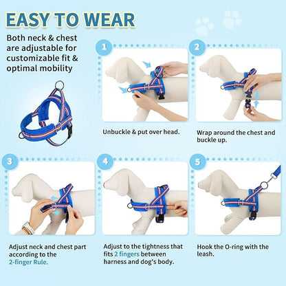 SlowTon No Pull Small Dog Harness and Leash Set, Puppy Soft Vest Harness Neck & Chest Adjustable, Reflective Lightweight Harness & Anti-Twist Pet Lead Combo for Small Medium Dogs (DB-Front Clip, XXS)
