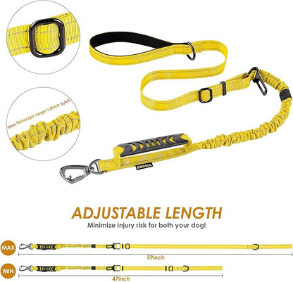 AUBELL Tactical Dog Leash Heavy Duty,4-6ft Reflective Strong No Pull Bungee Leash for Medium Large Dogs with Comfortable Padded Double Handle,Car Seat Belt,360 Degree Rotating Carabiner,Yellow