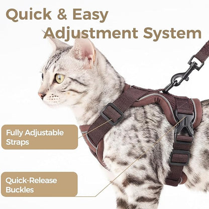 pangdi Cat Harness and Leash Set Escape Proof Tactical Large Kitten Harness Emotional Support Cat Vest, Brown, XXL