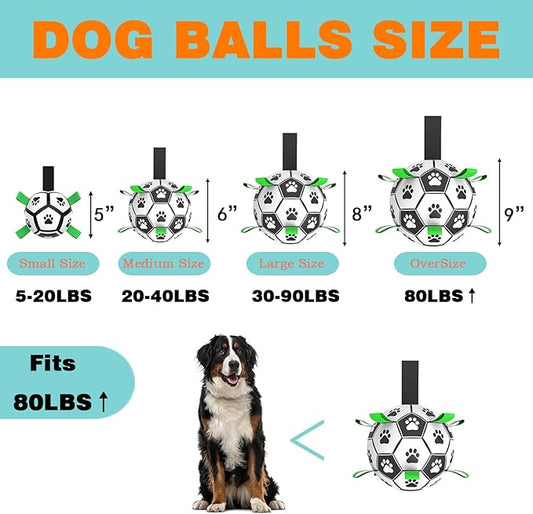 Domchan Ropes Soccer Balls Toy - Interactive Dog Toys for Tug of War, Puppy Birthday Gifts, Water Toy, Durable Balls World Cup for Large Dogs (9 Inch)