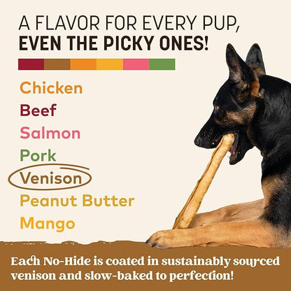 Earth Animal No Hide Chews - Long Lasting Rawhide Free Large Dog Chews Rolls, Venison - 3 Count Value Pack