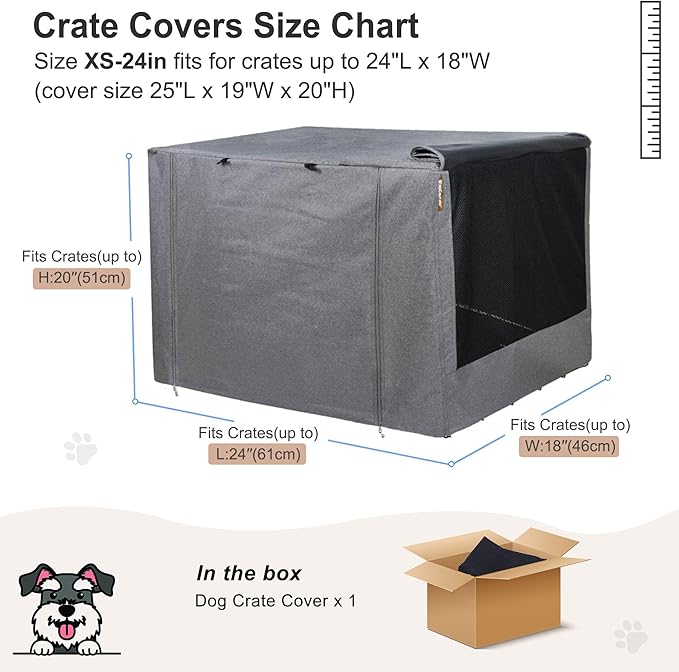 HiCaptain Breathable Dog Crate Cover 24 Inch, Durable Heavy Duty Kennel Cover, Dual Zippered Panels, Windproof Waterproof UV-Resistant(Grey)
