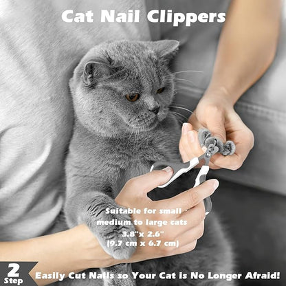 Comotech 3PCS Cat Grooming Supplies,Cat Brush & Nail Clipper/Trimmer & Flea Comb for Shedding Indoor Cats Dogs and Small Animals - Meet All Your Pet's Daily Grooming Needs - All in One Set (Grey)