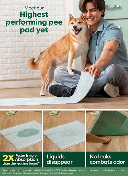 Earth Rated Max Absorbency Trial Pack Puppy Pee Pads for Dogs Absorbs 2X Faster & 2X More, Leak-Proof, Odor Control Potty Training, Unscented, XL, 28” x 34”, 1 Count