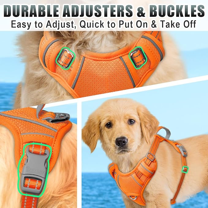 BARKBAY No Pull Dog Harness Large Reflective Dog Harness with Front Clip and Easy Control Handle for Walking Training Running with ID tag Pocket(Orange,S)