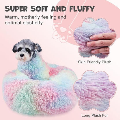 Himax Dog Beds for Large Dogs, Donut Dogs Beds with Blanket Attached, Calming Round Dog Bed Washable(20"/26"/35") Multicolor