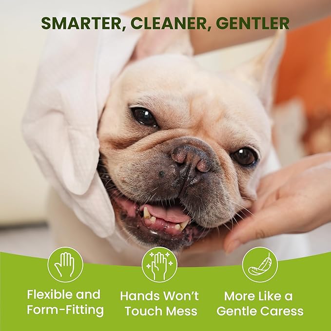 12PCS Hypoallergenic Pet Glove Wipes for Dogs & Cats - Quick Clean & Deodorizing Between Baths & Travel | Dog Washing Wipes for Fur, Butt, Paws, Eyes & Ears |Cat Cleaning Gloves for Grooming & Bathing