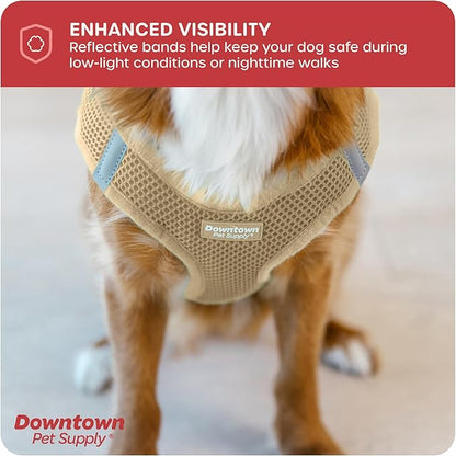 Downtown Pet Supply Step in Dog Harness for Teacup Dogs & Cats No Pull, XX-Small, Khaki - Adjustable Harness with Padded Mesh Fabric and Reflective Trim - Buckle Strap Harness for Dogs