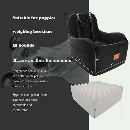 Lealchum Dog Booster Car Seat for Small/Medium Dogs Up to 35lbs,Elevated Cushion Fits in Front/Back Seat,Fully Detachable and Washable,2 Storage Pockets & Dog Leashes,Easy to Install(Black,Medium)