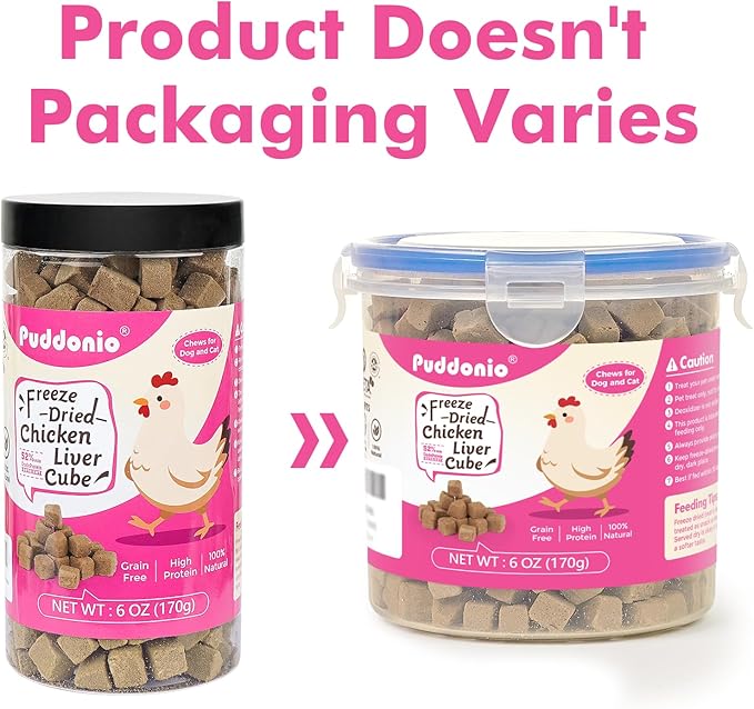 Puddonio Freeze Dried Cats & Dogs Raw Treats, All Natural Single Ingredient Chicken Liver, High Protein Healthy Pet Training Treats or Food Topper, 6 oz