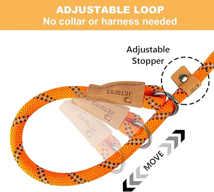 5 FT Slip Lead Dog Leash, Heavy Duty Rope Leash for Small Medium Large Dogs, No Pull Training Lead with Reflective Thread, Strong Comfortable Loop Leash (Orange Stripe, Large(1/2"))