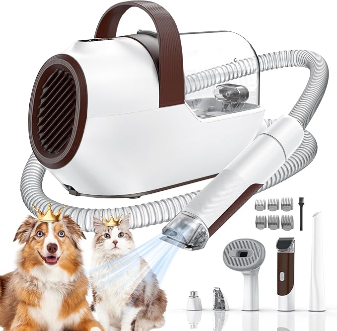 Ozumek Dog Grooming Vacuum, Dog Grooming Kit with Pet Clipper Nail Grinder, 6 Pet Grooming Tools (Mushroom)