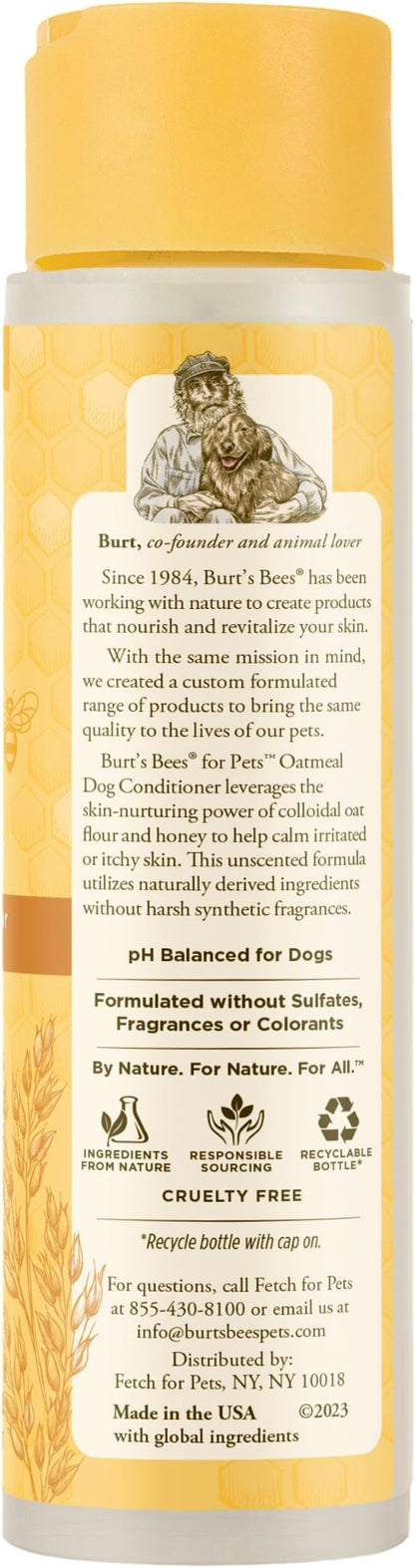 Burt's Bees for Pets Oatmeal Dog Conditioner with Colloidal Oat Flour and Honey, 95% Natural Origin Formulas, Gentle Canine Conditioning for Itchy Dogs, 6pk, 10 oz