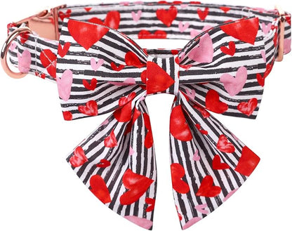 Lionet Paws Valentines Dog Collar with Bowtie, Dog Sailor Bow Collar with Metal Buckle for Dogs, Adjustable Comfortable Dogs Collars Girl, XS, Neck 8-12 in