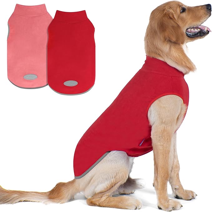 cyeollo 2 Pack Dog Sweater Doggy Fleece Vest Pullover Sweatshirt Reflective Lightweight Dogs Clothes for Large Dogs Boy & Girl Dog Winter Coat Pet Clothes, Red & Fuschia XXXL