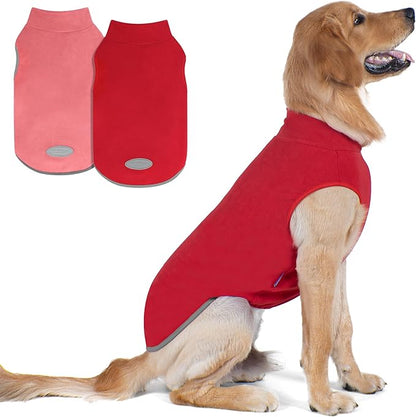cyeollo 2 Pack Dog Sweater Doggy Fleece Vest Pullover Sweatshirt Reflective Lightweight Dogs Clothes for Large Dogs Boy & Girl Dog Winter Coat Pet Clothes, Red & Fuschia XXXL