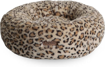 UnHide Floof Pet Bed - Medium (28" x 10") - Extra Soft Dog Bed - Removable Faux Fur Cover - Machine Washable - Helps Ease Pet Anxiety & Provides The Perfect Sleep - Leopard