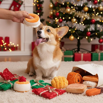 Nocciola 10 PC Dog Squeak Toys - Bread Puppy Toys with Grocery Bag to Keep Them Busy, Small Dog Toys for Boredom, Durable Snuffle Dog Toys for Small Medium Breeds Christmas Stocking Stuffers
