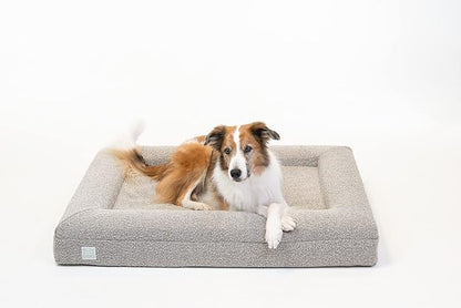 Bluewater Dog Luxury Boucle Orthopedic Memory Foam Dog Bed with Waterproof Liner and Machine Washable Cover with YKK Zippers (Large, 45" L x 36" W x 7" Th, Sand)