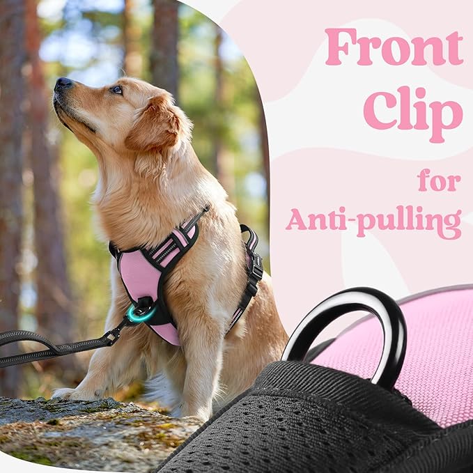 rabbitgoo Dog Harness for Large, No Pull Pet Harness with 3 Buckles, Adjustable Soft Padded Vest with Control Handle, Walking Reflective Pet Vest for Extra Large Dogs, Pink, XL
