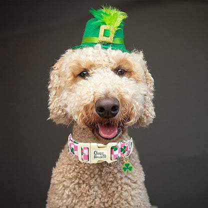 St Patrick's Day Dog Collar-Trefoil Spring Adjustable Cute Pet Collars Pink Soft Cotton Holiday Puppy Collar Geen Necklace Gift for Small Dogs