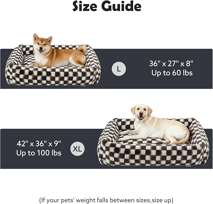 JOEJOY XL Dog Beds Large Sized Dog, Rectangle Washable Orthopedic Corduroy Fleece Pet Bed with Removable Zipper Cover, Cute Soft Calming Puppy Bed with Non Skid Bottom