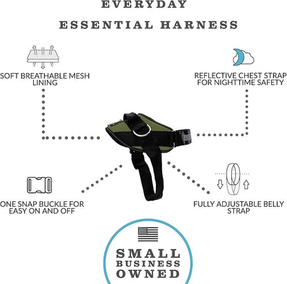 ShawnCo Essential Dog Harness, No-Pull Pet Vest with 3 Leash Clips, No Choke, Reflective, Adjustable and Padded, for Easy Walking and Training for Small, Medium and Large Dogs (Olive Green, S)