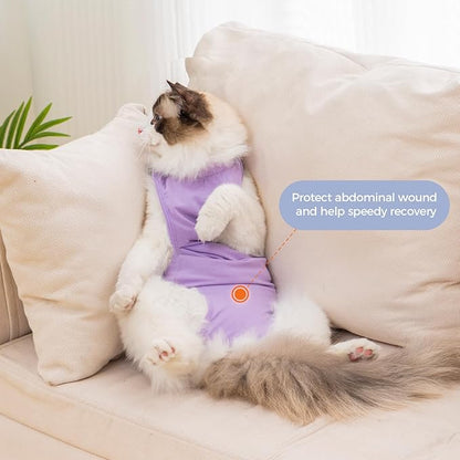 Avont Cat Recovery Suit Post-Surgery Onesie, Breathable Cone-of-Shame Alternative Bodysuit for Spayed Female Kittens, Skin Abdonminal Wound Care -Purple(L)