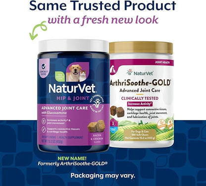 NaturVet ArthriSoothe-Gold Level 3 Advanced Joint Care for Dogs – Soft Chew Dog Supplement with Glucosamine, MSM, Chondroitin & Hyaluronic Acid – Wheat-Free Pet Supplements – 180 Ct.