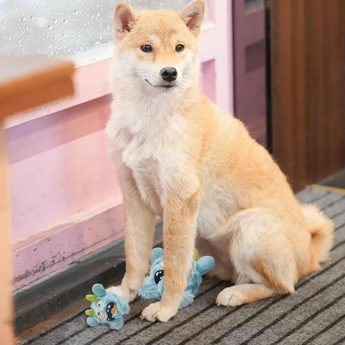 FCCUM Squeaky Plush Pet Toy Ball, Dental Care, Skin-Friendly and Soft and Relieve Stress, Little Monster Plush Ball Toy Suitable for All Breeds (Sky Blue,Small)
