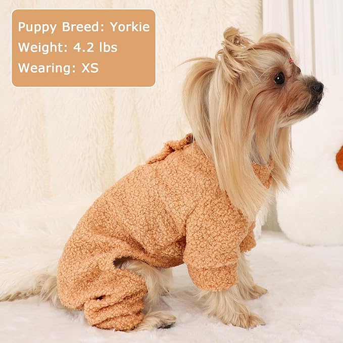 Dog Sweaters for Small Dogs Winter Dog Pajamas Sized Dogs Boy Girl Fleece Pet Clothes Puppy Outfit 4 Legs Jumpsuits for Chihuahua Yorkie Cat Apparel (Khaki, X-Small)