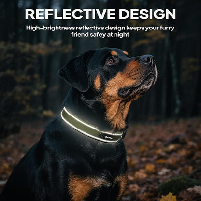 PetiFine Dog Collar for Large Dogs, Neoprene Padded and Adjustable, Reflective Wide Heavy Duty Pet Collars with Durable Metal Belt Buckle for Walking, Green, XL