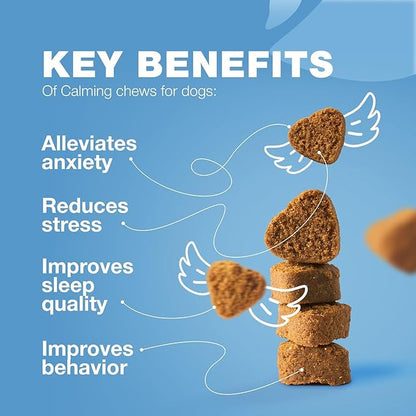 Soft Calming Chews for Dogs - Calming Chews for Dogs with Valerian Root, Melatonin, Vitamin B Complex & Chamomile Extract - Canine Treats for Fireworks, Grooming, Vet Visits, Thunderstorms
