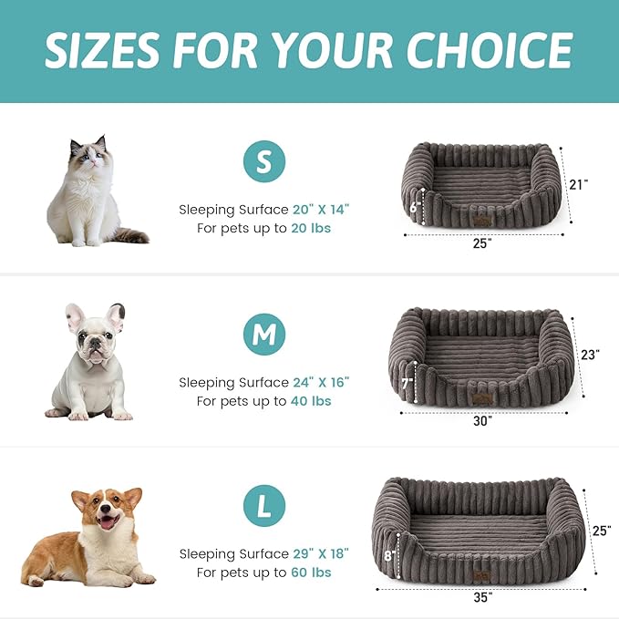 COZY KISS Orthopedic Pet Bed for Small Dogs & Cats - Washable Rectangle Pet Bed with Anti-Slip Bottom, Soft Calming Cat & Puppy Bed for Indoor Pets (30"x23"x7", Grey)