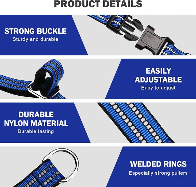 Hikiko Martingale Collar for Dogs Reflective Nylon Dog Collar with Quick Release Buckle Adjustable Training No Slip Dog Collars (Medium, Blue)