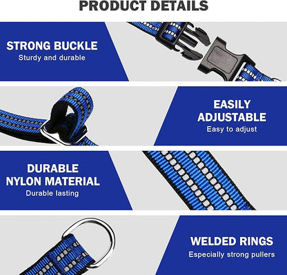 Hikiko Martingale Collar for Dogs Reflective Nylon Dog Collar with Quick Release Buckle Adjustable Training No Slip Dog Collars (Medium, Blue)