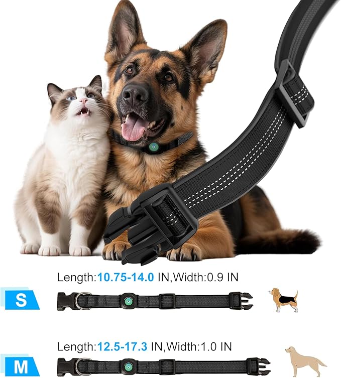 GPS Dog Collar(1 Pack), Mini GPS Cat Tracker, GPS Tracker for Dogs (iOS Only), No Monthly Fee, Compatible with Apple Find My, Anti-Lost, Finder Tag for Kitten Puppy Black M(13.2"-17.5")